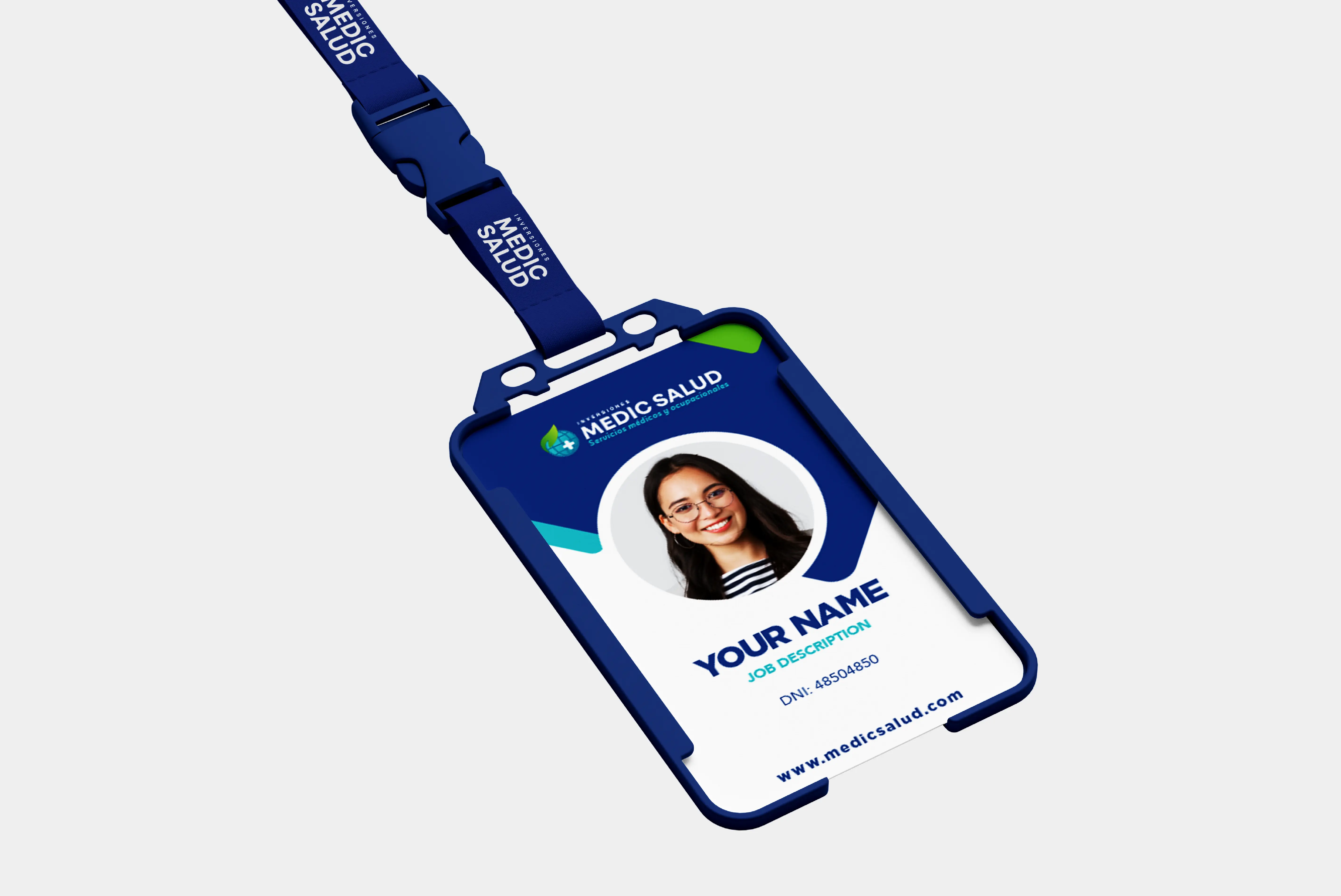 Diseño personalizado de fotocheck médico mas lanyard.